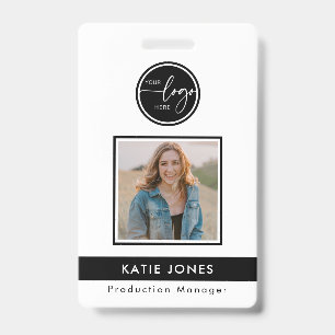 Badge Code QR Noir Blanc Logo Personnalisé ID Employé Ph