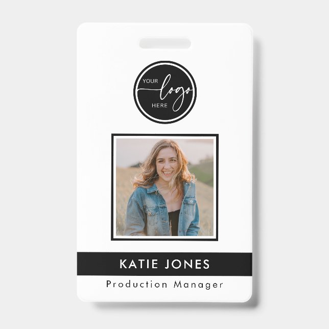 Badge Code QR Noir Blanc Logo Personnalisé ID Employé Ph (Avant)