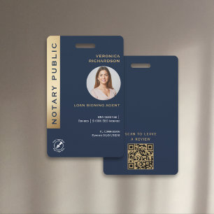 Badge Code QR Noir Professionnel Bleu & Or Code Photo