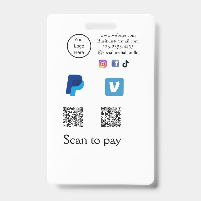 Badge Code QR paiement PayPal venmo scan ajoutez les rés (Avant)
