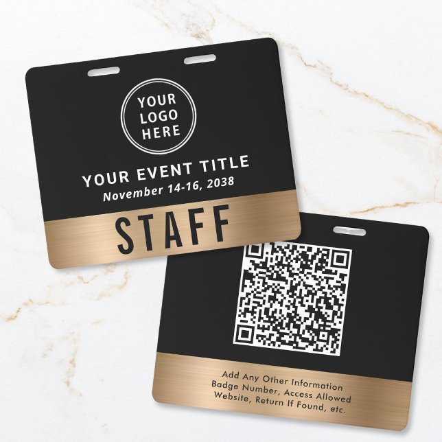 Badge Code QR Passe d'accès Événement Noir Or Luxe Logo (Luxury Logo QR Code Black Gold Event Access Pass Badge
)