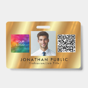 Badge Code QR personnalisé avec logo Photo d'employé Or