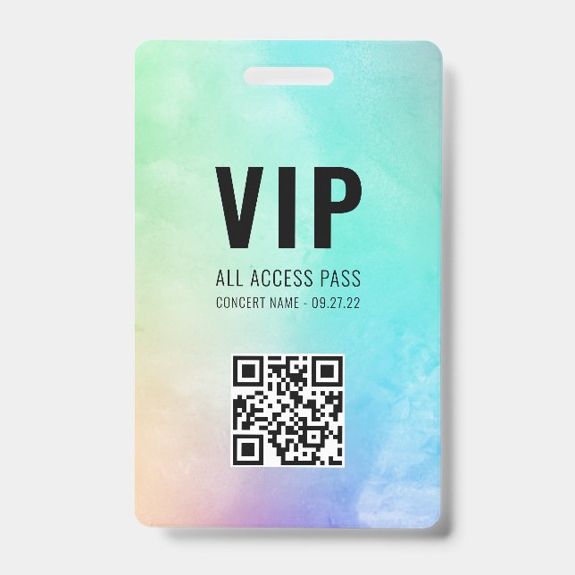 Badge Code QR personnalisé Pastel Rainbow VIP All Access (Avant)