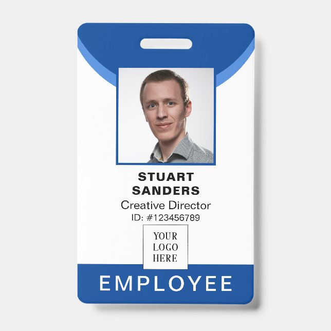 Badge Code QR photo bleu de carte d'identité employé (Avant)