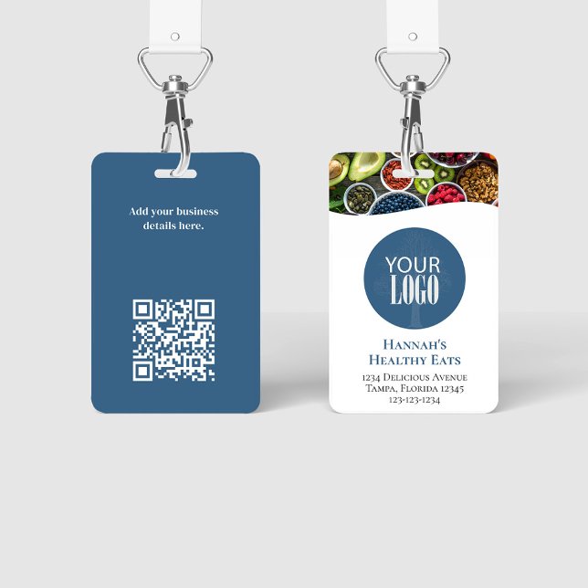Badge Code QR Photo de Logo d'Entreprise Simple Bleu (Simple photo badges with a full bleed photo template. )