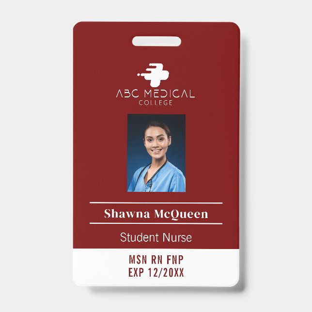 Badge Code QR photo infirmière étudiante MSNRN FNP rouge (Avant)