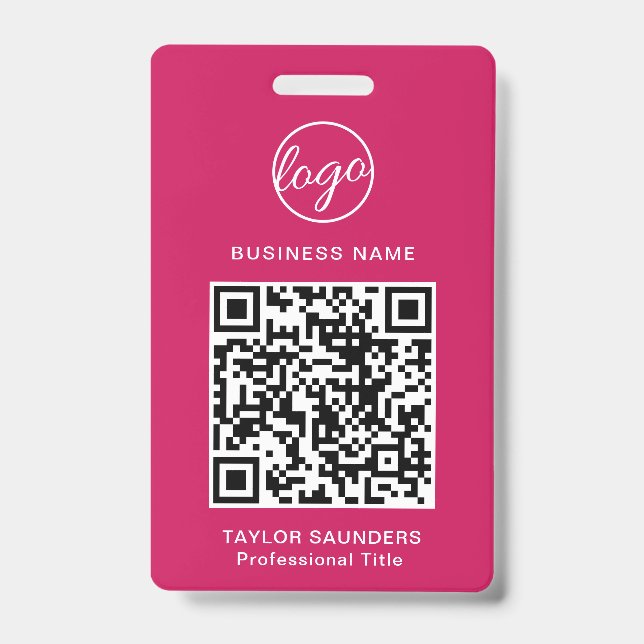 Badge Code QR rose simple - ID employé (Avant)