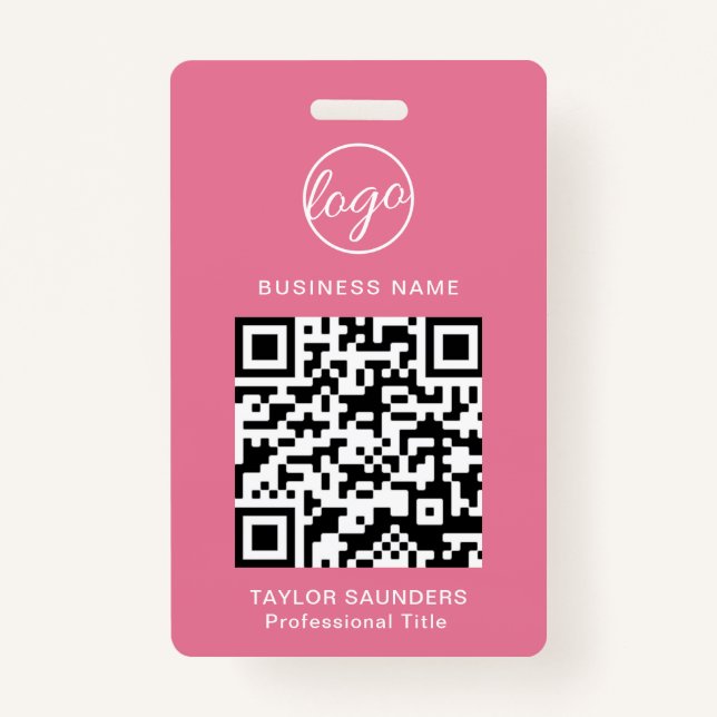 Badge Code QR rose simple ID employé (Devant)