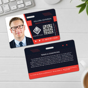 Badge Code QR rouge - Insigne d'identification photo   E