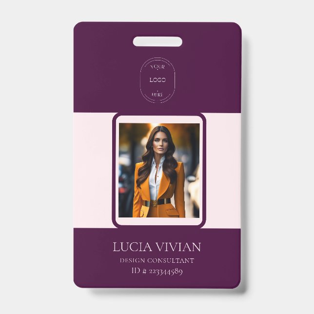 Badge Code QR Royal Crimson Photo Nom de l'employé (Avant)