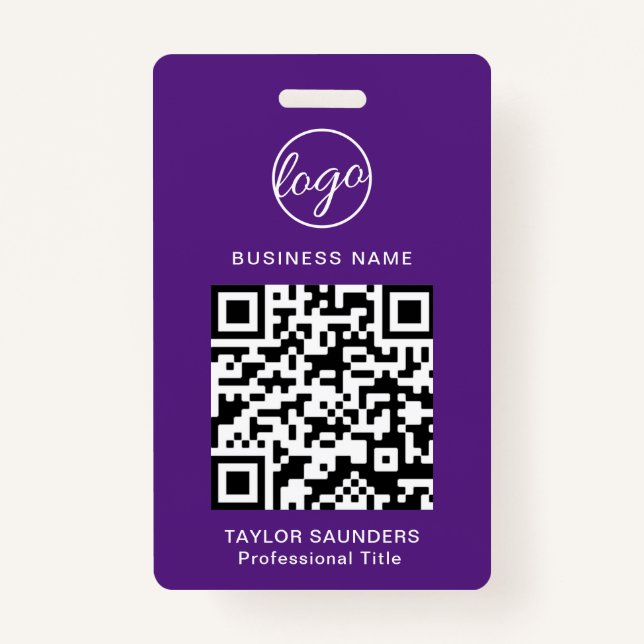 Badge Code QR simple et violet ID employé (Devant)
