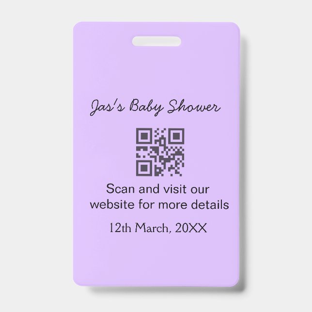 Badge Code QR simple pour baby shower avec nom personnal (Avant)