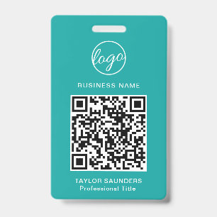 Badge Code QR Turquoise simple ID employé