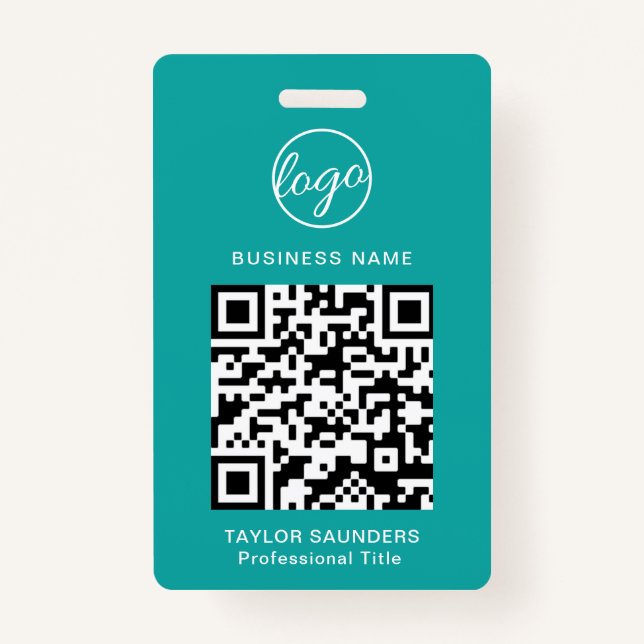Badge Code QR Turquoise simple ID employé (Devant)