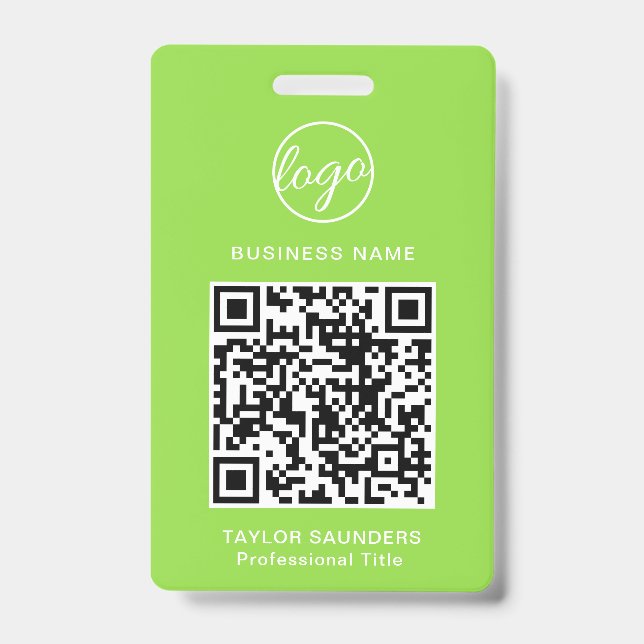 Badge Code QR vert citron simple d'identité d'employé (Avant)