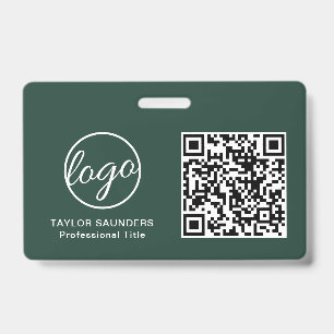 Badge Code QR vert de forêt simple ID employé