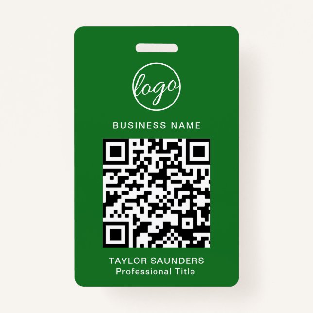 Badge Code QR vert simple ID employé (Devant)