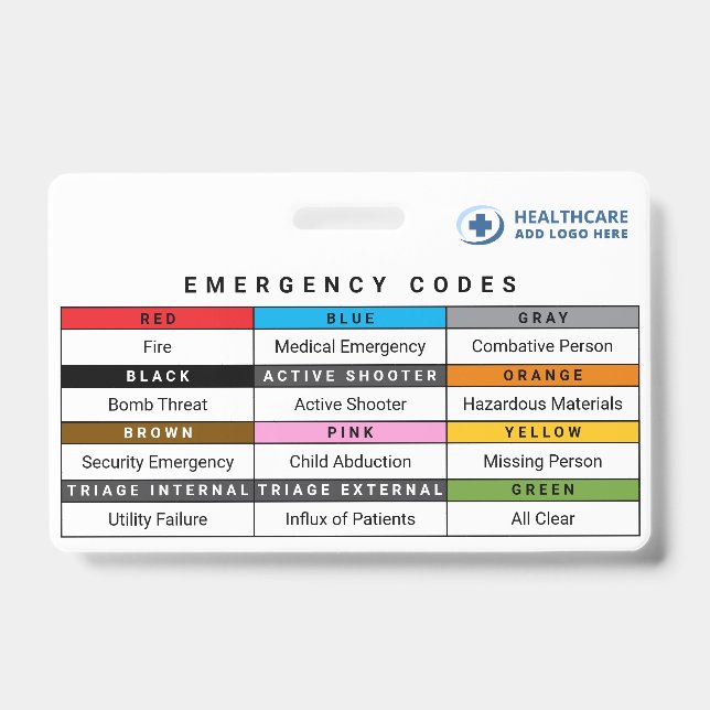 Badge Codes d'urgence de soins de santé en couleurs pers (Avant)
