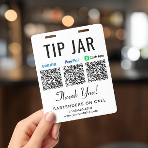 Badge Codes QR pour pourboire Venmo PayPal CashApp Jarre