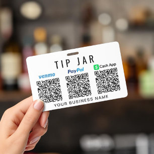 Badge Codes QR pour pourboire Venmo PayPal CashApp Jarre