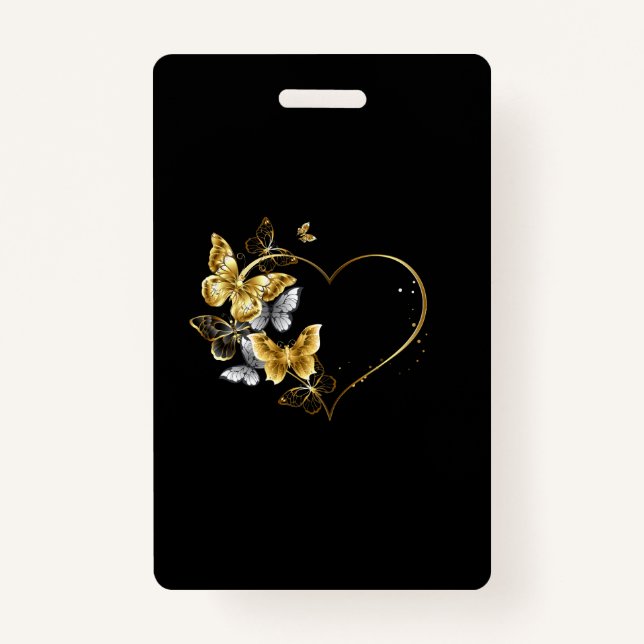 Badge Coeur aux papillons d'or (Devant)