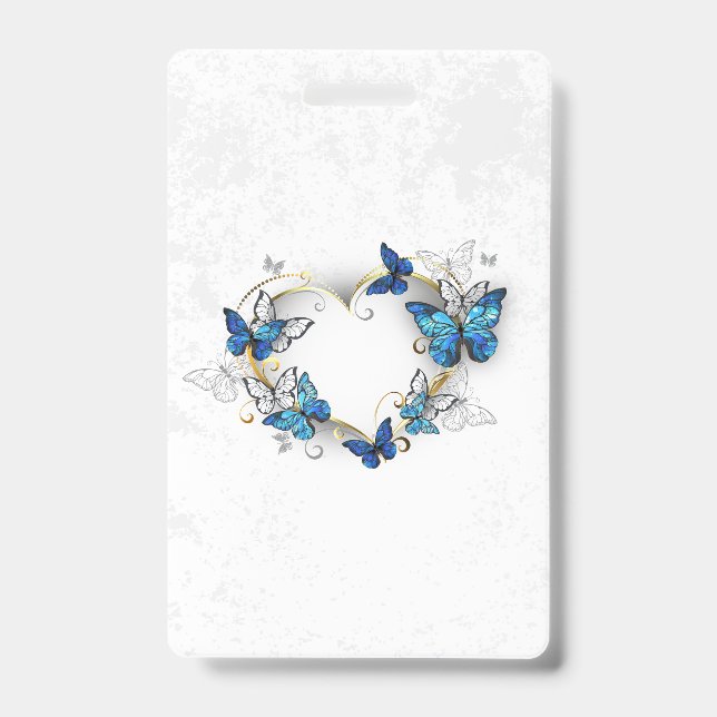 Badge Coeur bijoux avec papillons Morpho (Avant)