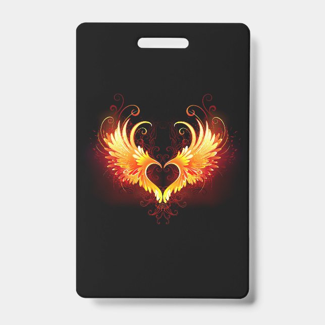 Badge Cœur de feu angélique avec ailes (Avant)
