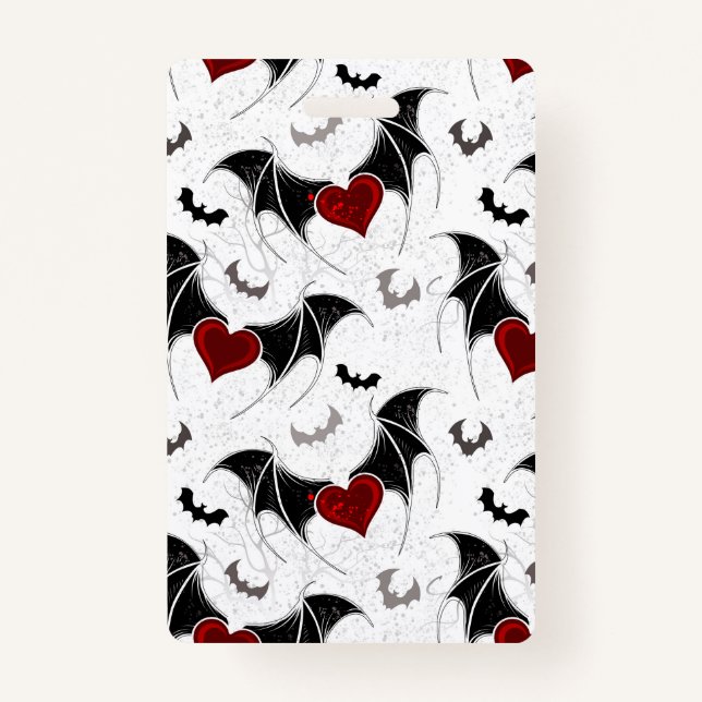 Badge Coeur d'Halloween avec ailes de chauve-souris noir (Devant)