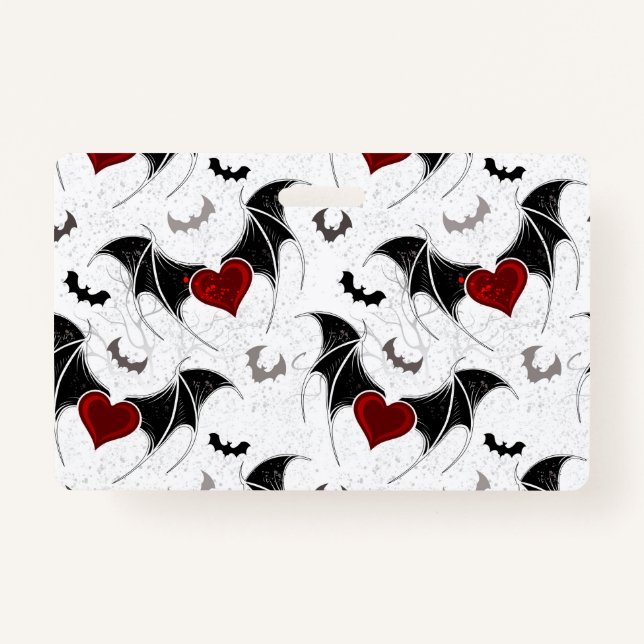 Badge Coeur d'Halloween avec ailes de chauve-souris noir (Devant)