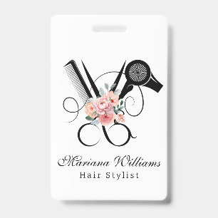 Badge coiffeur barbier floral Ciseaux étiquette de nom