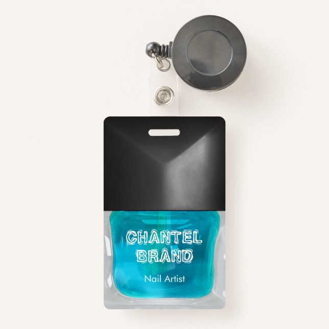 Badge Coin esthéticien tendance à ongles bleu bébé (Front with Retractable)