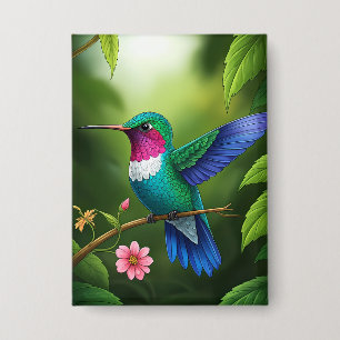 Badge Colibri vibrant parmi les feuilles