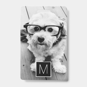 Badge Collage photo personnalisé monogramme noir blanc 1