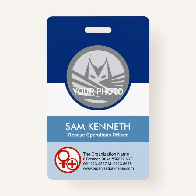 Badge Colonne Bleu Colonne Modèle photo Arrondi Entrepri (Devant)