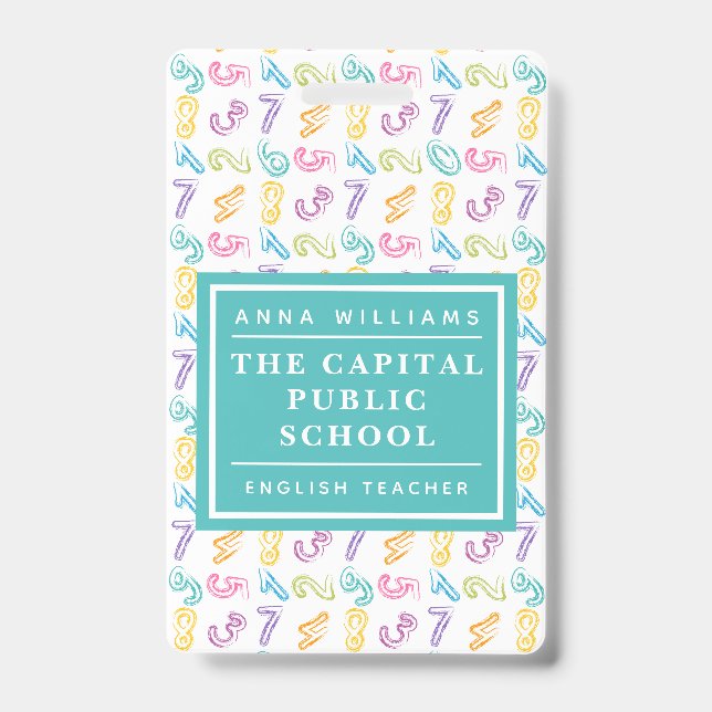 Badge Coloré Nombre Élémentaire Enseignant en mathématiq (Face)