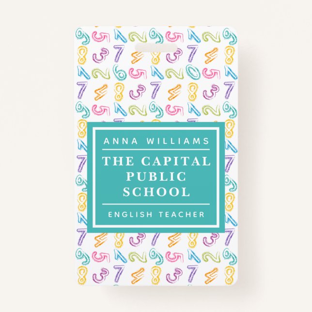 Badge Coloré Nombre Élémentaire Enseignant en mathématiq (Devant)