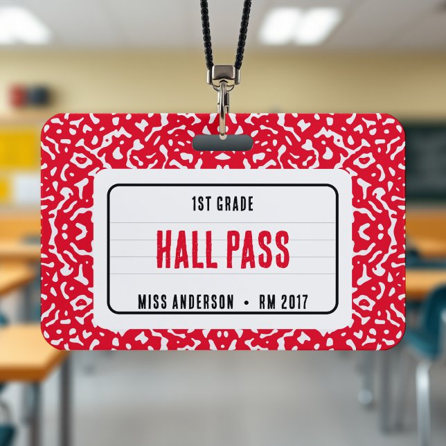 Badge Composition Carnet Salle de classe Pass Rouge (Composition Notebook Classroom Hall Pass Red Badge
)