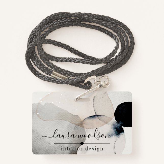 Badge Concepteur d'intérieur de formes d'aquarelle Abstr (Derrière avec lanière)