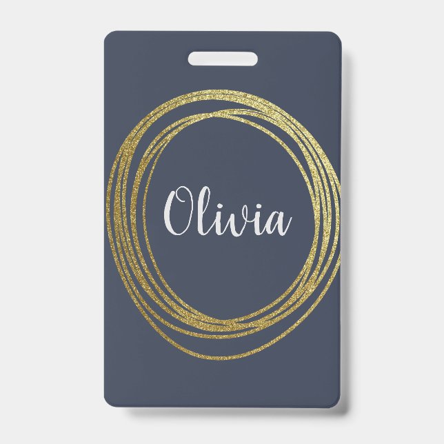 Badge Conception de cercle abstrait en or faux avec nom (Avant)