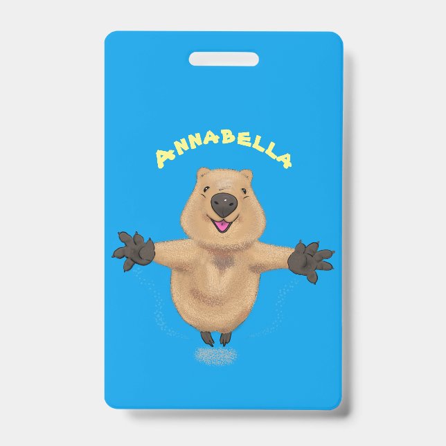 Badge Conception de dessin animé de quokka sautant heure (Avant)