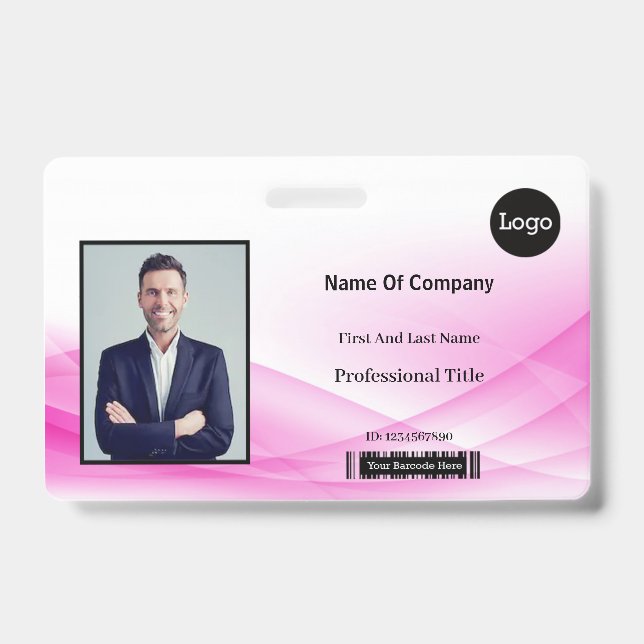 Badge Conception de vague rose Photo Identification ID (Avant)
