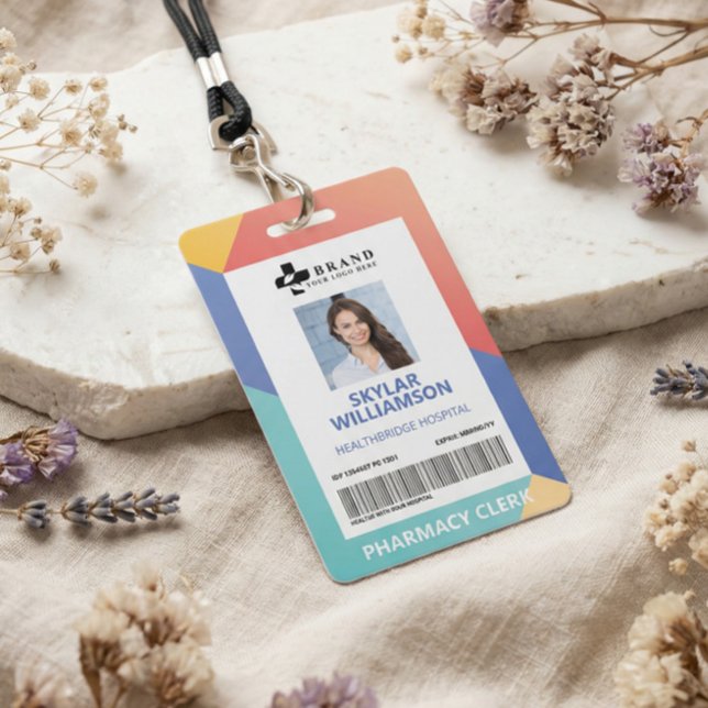 Badge Conception géométrique moderne de photo ID médical (Modern Geometric Design Medical Photo ID & Logo Badge)