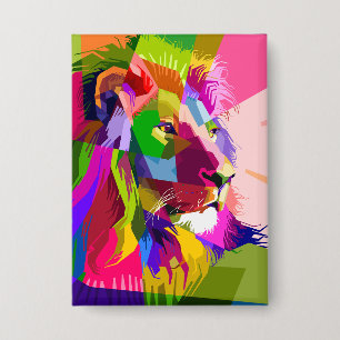 Badge Conception Pop Art Prismatique Colorée Lion-62501