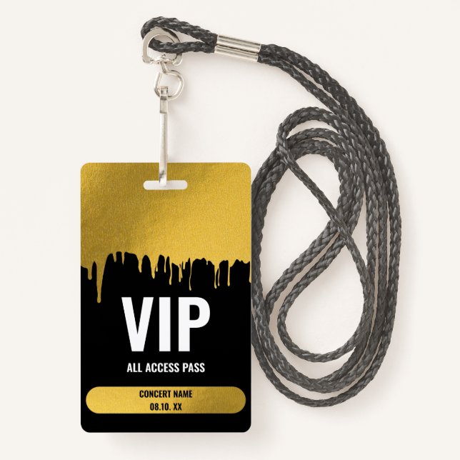 Badge Concert Festival VIP All Access Nom personnalisé (Devant avec lanière)