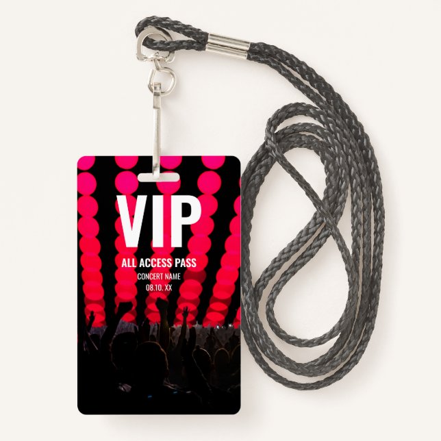 Badge Concert Festival VIP All Access Nom personnalisé (Devant avec lanière)
