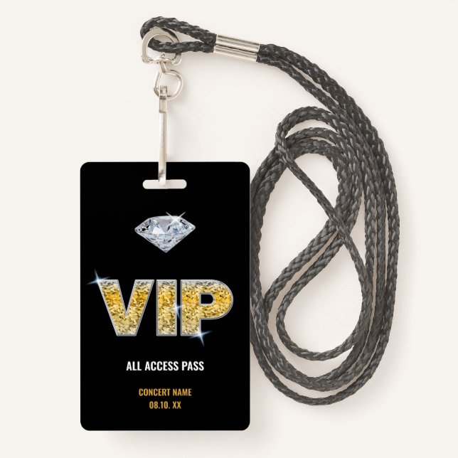 Badge Concert Festival VIP All Access Nom personnalisé (Devant avec lanière)