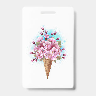 Badge Cône de gaufre de glace rose Sakura