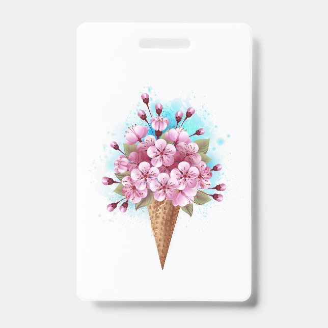 Badge Cône de gaufre de glace rose Sakura (Avant)