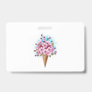 Badge Cône rose Sakura crème glacée gaufre