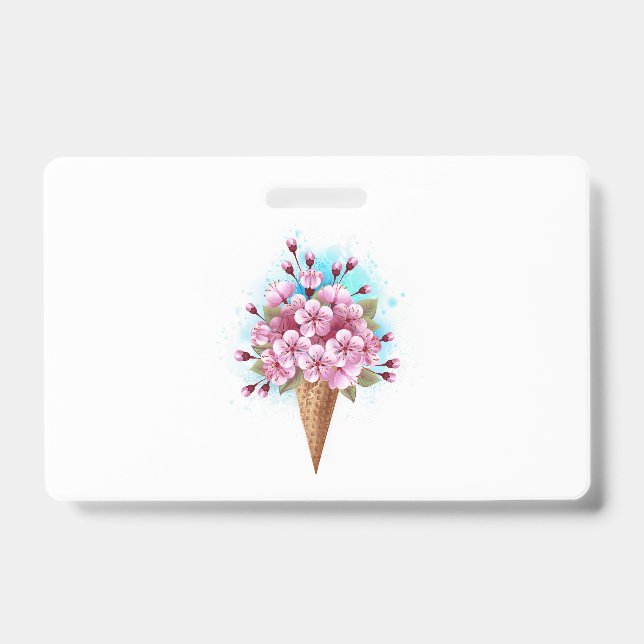 Badge Cône rose Sakura crème glacée gaufre (Avant)